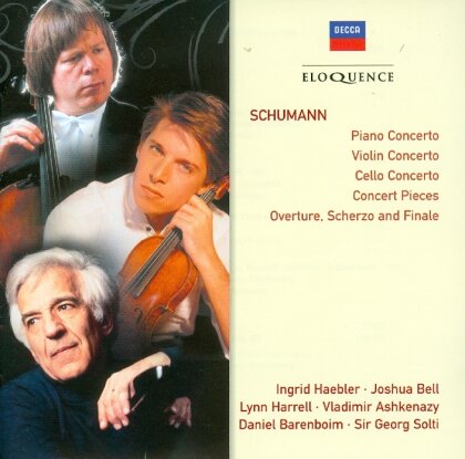 Ingrid Haebler, Lynn Harrell, Robert Schumann (1810-1856), Daniel Barenboim, Sir Georg Solti, &hellip; - Piano Concerto, Violin Concerto, Cello Concerto, Concert Pieces, Overture, Scherzo and Finale - Eloquence (2 CDs)