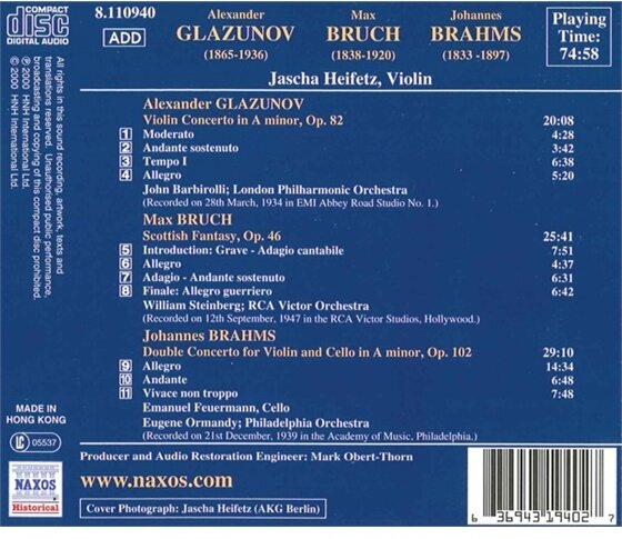 Heifetz Jascha / Feuermann & Brahms/Bruch - Doppelkonz.Schot.Fan.