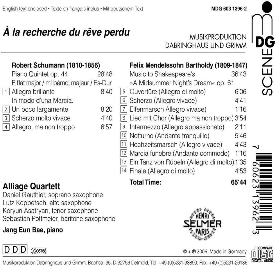 Alliage Quartett & La Recherche Du Reve Perdu - Saxophonquartette