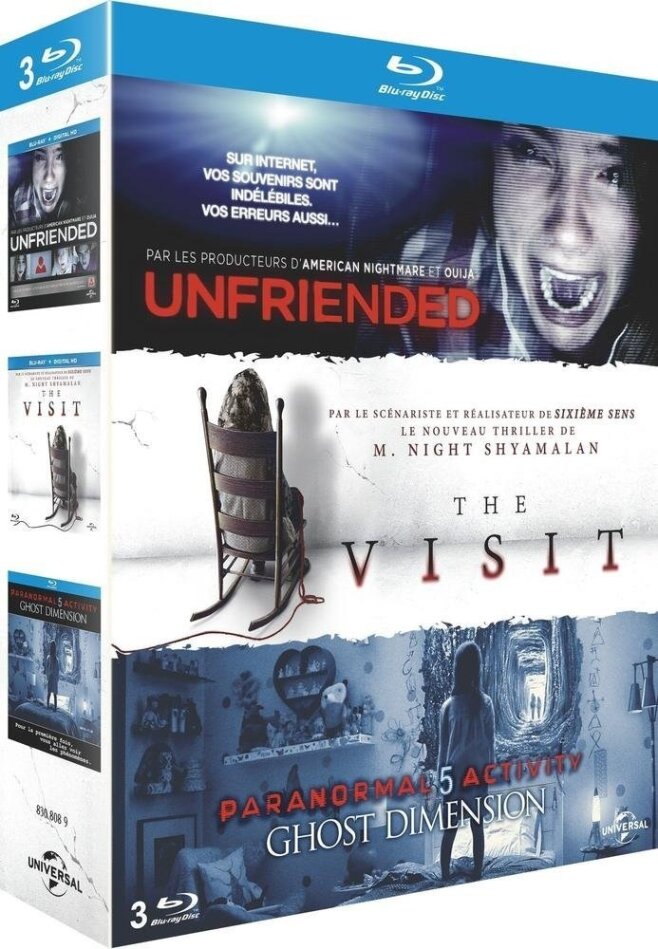 Coffret horreur - The Visit / Unfriended / Paranormal Activity 5 Ghost Dimension 3 Blu-rays