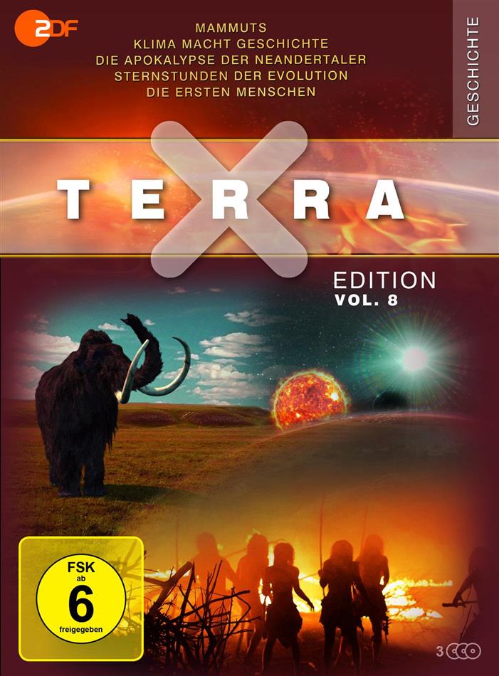 Terra X Edition - Vol. 8: Mammuts / Klima macht Geschichte / Die Apokalypse der Neandertaler / Sternstunden der Evolution / Die ersten Menschen Schuber, Digipack, 3 DVDs