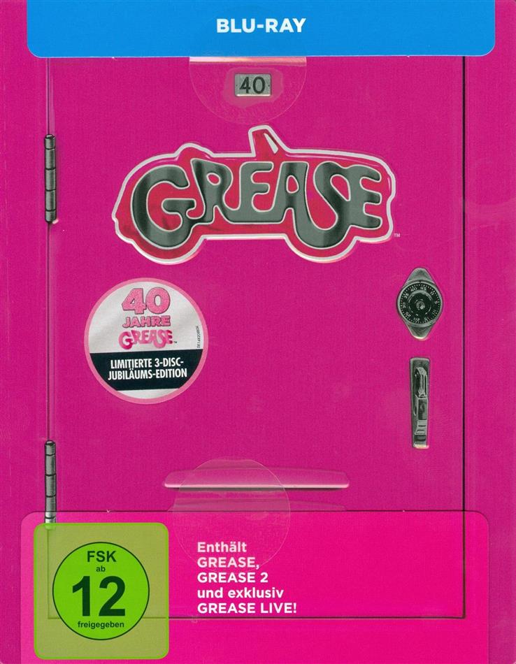 Grease - Grease / Grease 2 / Grease Live! 40th Anniversary Edition, Limited Edition, Steelbook, 3 Blu-rays