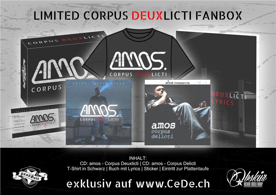 Amos (Rap) - Corpus Deuxlicti (LIMITED FANBOX) - inkl. T-Shirt, Buch, Sticker, Eintritt Zur Plattentaufe 2 CD