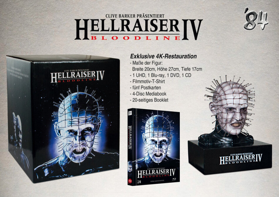 Hellraiser 4 - Bloodline (1996) + T-Shirt, + Büste, Limited Edition, Mediabook, 4K Ultra HD + Blu-ray + DVD + CD
