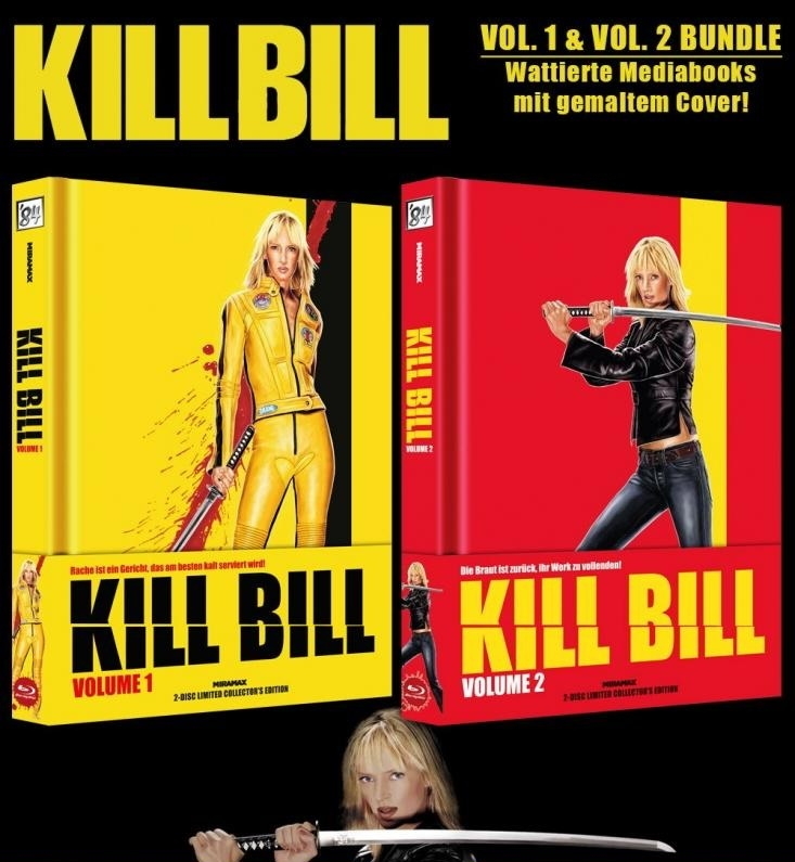 Kill Bill - Vol. 1 & 2 Bundle Wattiert, Cover B, Limited Collector's Edition, Mediabook, 2 Blu-rays + 2 DVDs