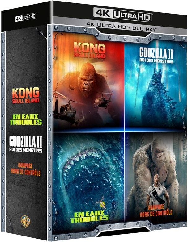 Kong: Skull Island / En eaux troubles / Godzilla 2 - Roi des monstres / Rampage - Hors de contrôle 4 4K Ultra HDs + 4 Blu-rays