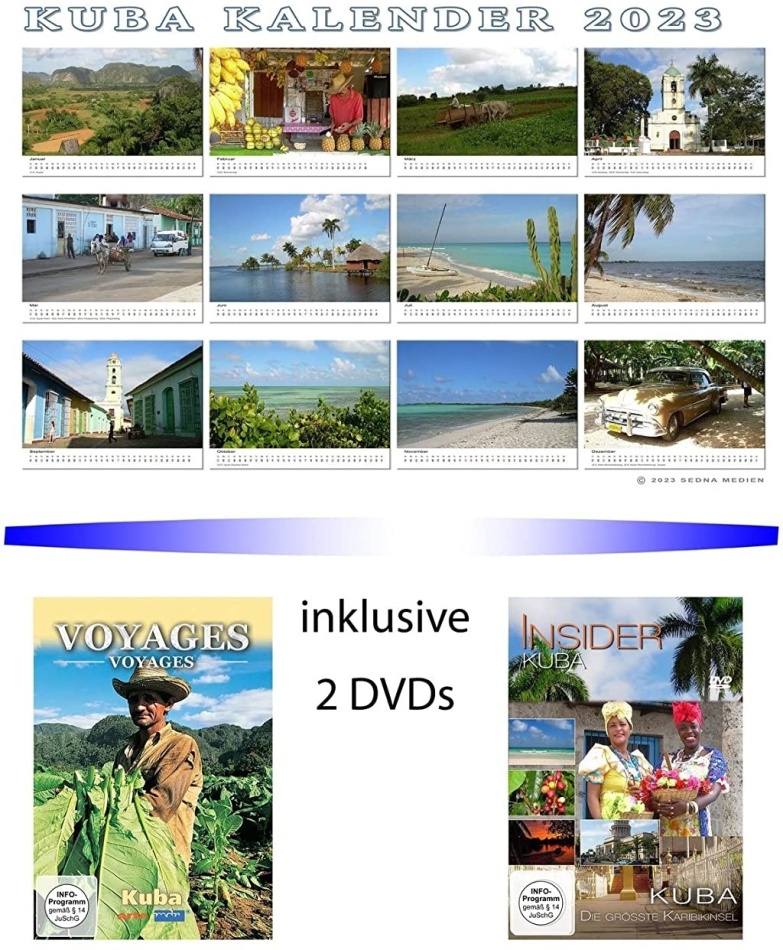 Insider Kuba / Voyages Kuba Wandkalender 2023, 2 DVDs