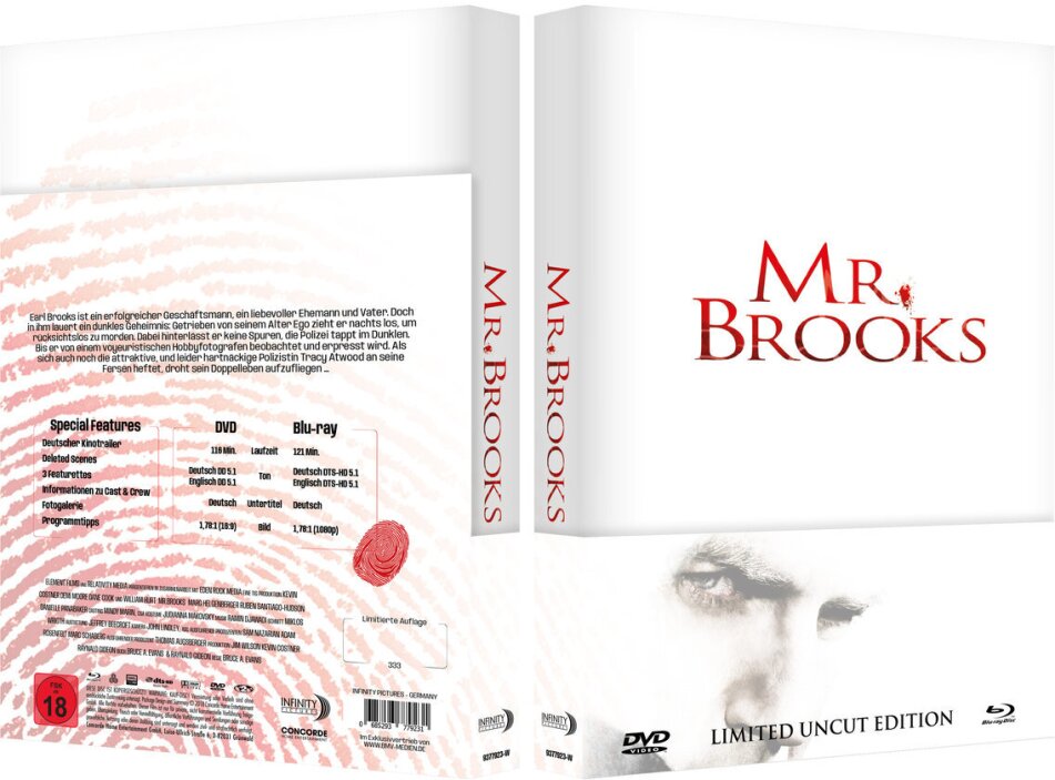 Mr. Brooks - Der Mörder in dir (2007) Wattiert, Limited Edition, Mediabook, Uncut, Blu-ray + DVD