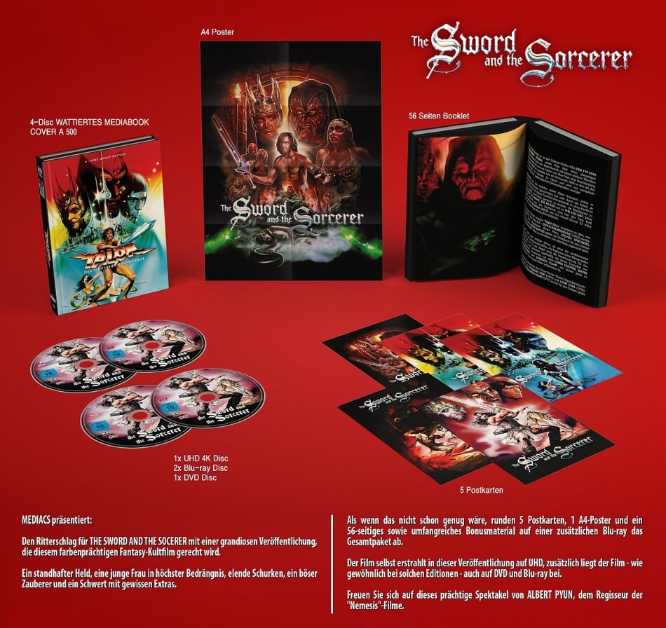 The Sword and the Sorcerer (1982) Wattiert, Cover A, Limited Edition, Mediabook, 4K Ultra HD + 2 Blu-rays + DVD