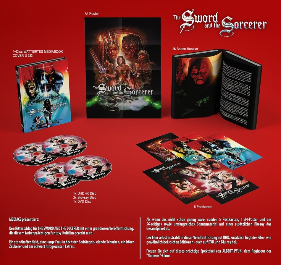 The Sword and the Sorcerer (1982) Cover D, Wattiert, Limited Edition, Mediabook, 4K Ultra HD + 2 Blu-rays + DVD