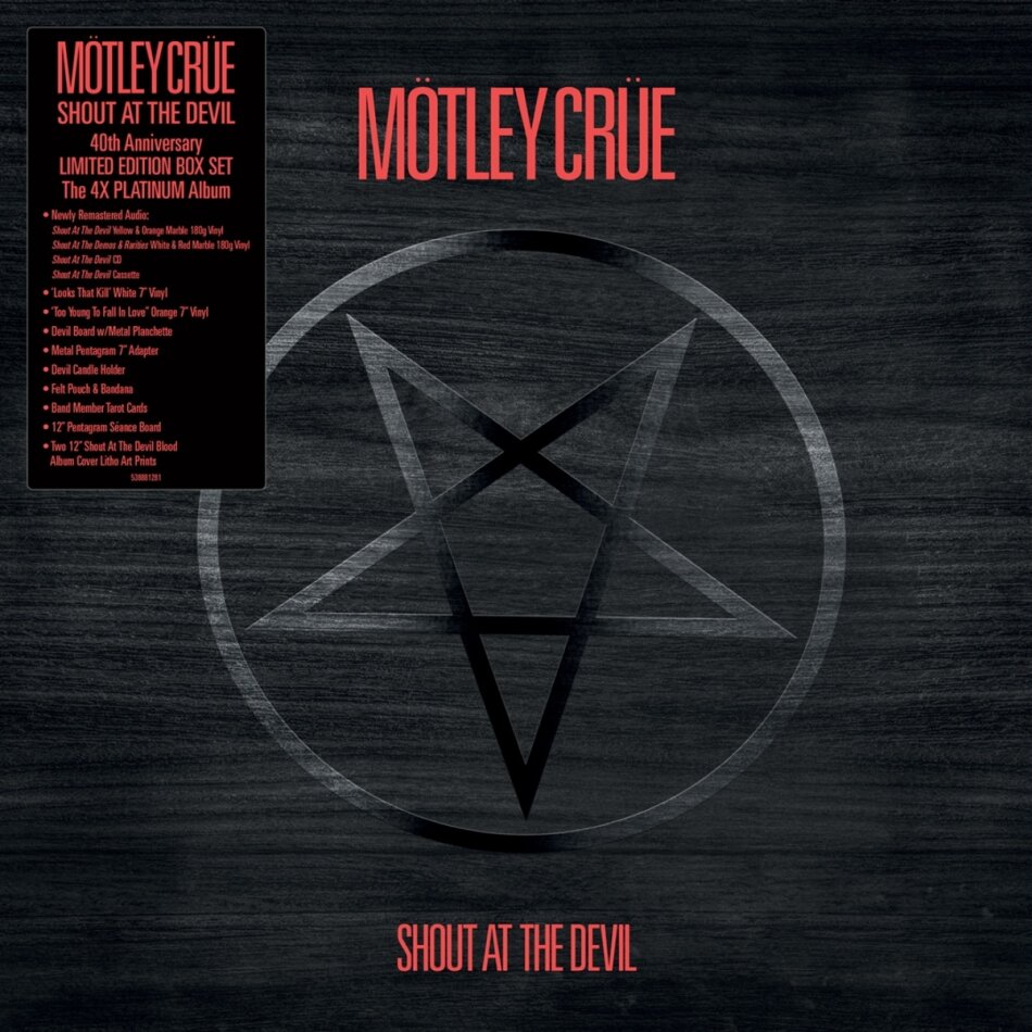 Mötley Crüe - Shout At The Devil 2023 Reissue, BMG Rights Management, Boxset, 40th Anniversary Edition, Yellow/Orange/Red/White Vinyl, 2 LPs + CD + Audiokassette + 2 7" Singles