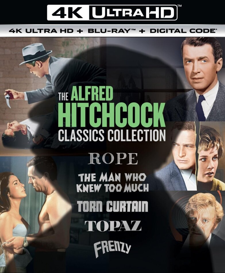 The Alfred Hitchcock Classics Collection - Rope (1948) / The Man Who Knew Too Much (1956) / Torn Curtain (1966) / Topaz (1969) / Frenzy (1972) 5 4K Ultra HDs + 5 Blu-rays