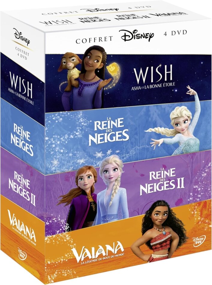 Wish - Asha et la Bonne étoile (2023) / La Reine des neiges (2013) / La Reine des neiges 2 (2019) / Vaiana, la légende du bout du monde (2016) Coffret, 4 DVD