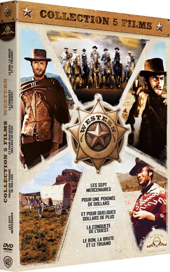Collection 5 Films Western - Pour une poignée de dollars / Et pour quelques dollars de plus / Le Bon, la Brute et le Truand / Les sept mercenaires / La conquête de l’Ouest 5 DVD