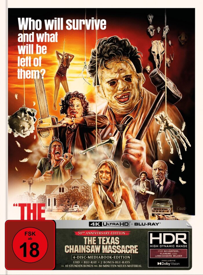 The Texas Chainsaw Massacre (1974) Cover B, 50th Anniversary Edition, Limited Edition, Mediabook, 4K Ultra HD + 3 Blu-rays