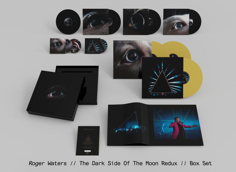 Roger Waters - Dark Side of the Moon Redux Deluxe Boxset, 3 LPs + 4 10" Maxis + 2 CDs + Blu-ray + Buch